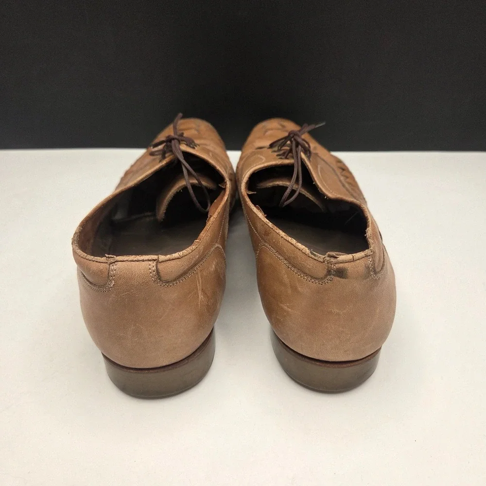 Vintage Woven Leather Oxfords 9.5 Brown Huarache Lace Up Brazil Shoes H3
